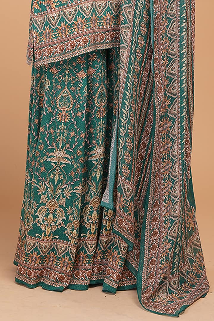 Teal Crepe Digital Printed Party Wear Sharara Set by NIRRAAMYAA at Pernia's Pop Up Shop