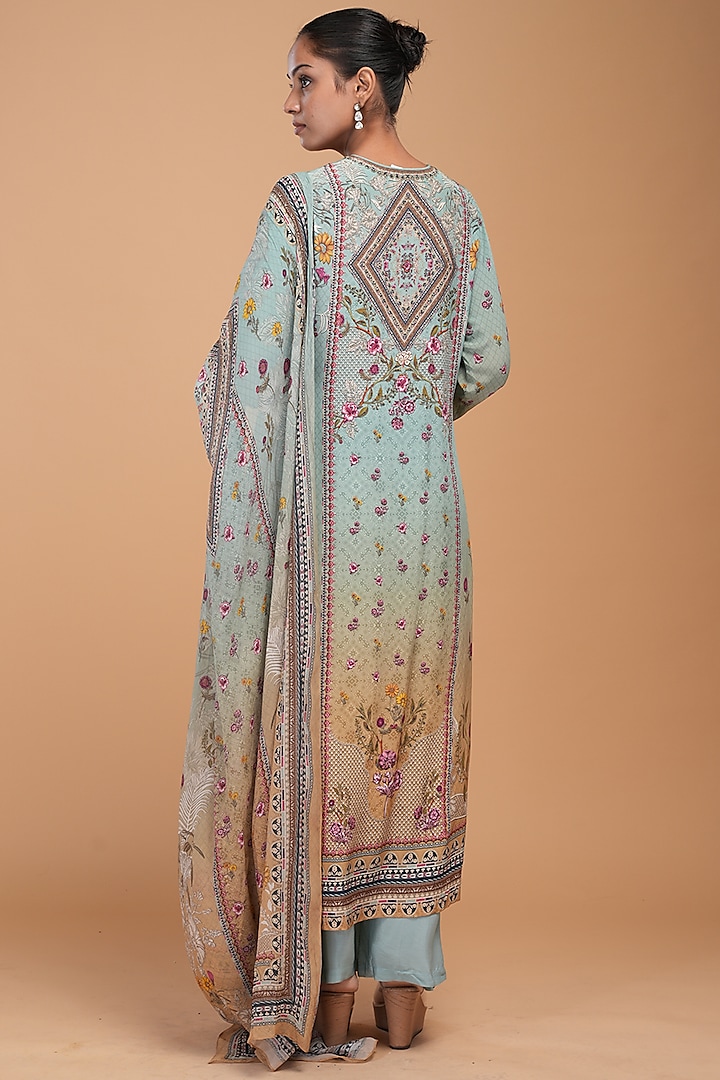 Aqua Digital Printed & Rhinestone Embroidered Kurta Set by NIRRAAMYAA at Pernia's Pop Up Shop