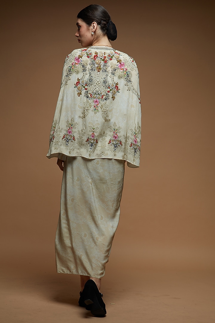 Beige Bemberg Crepe Digital Printed Jacket Vacation Dress by NIRRAAMYAA at Pernia's Pop Up Shop