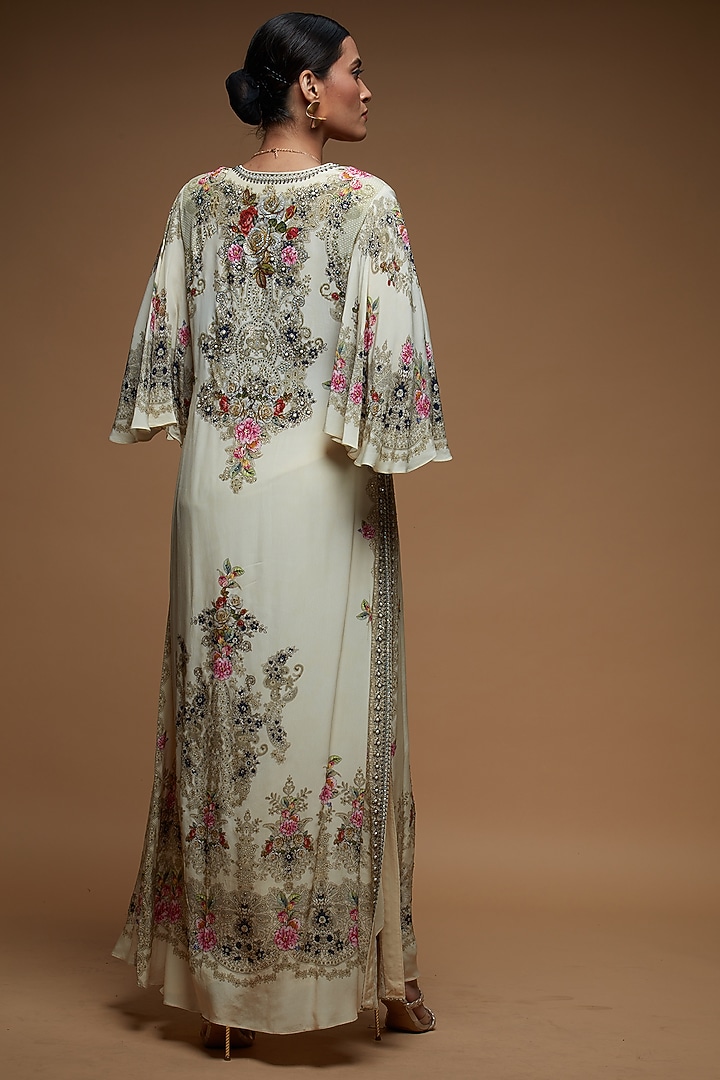 Beige Bemberg Crepe Digital Printed Jacket Set by NIRRAAMYAA at Pernia's Pop Up Shop