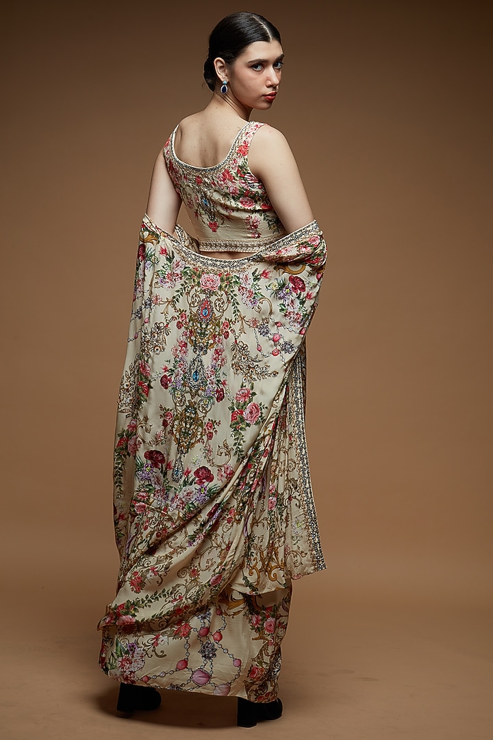 Beige Bemberg Crepe Digital Printed Cape Set by NIRRAAMYAA at Pernia's Pop Up Shop
