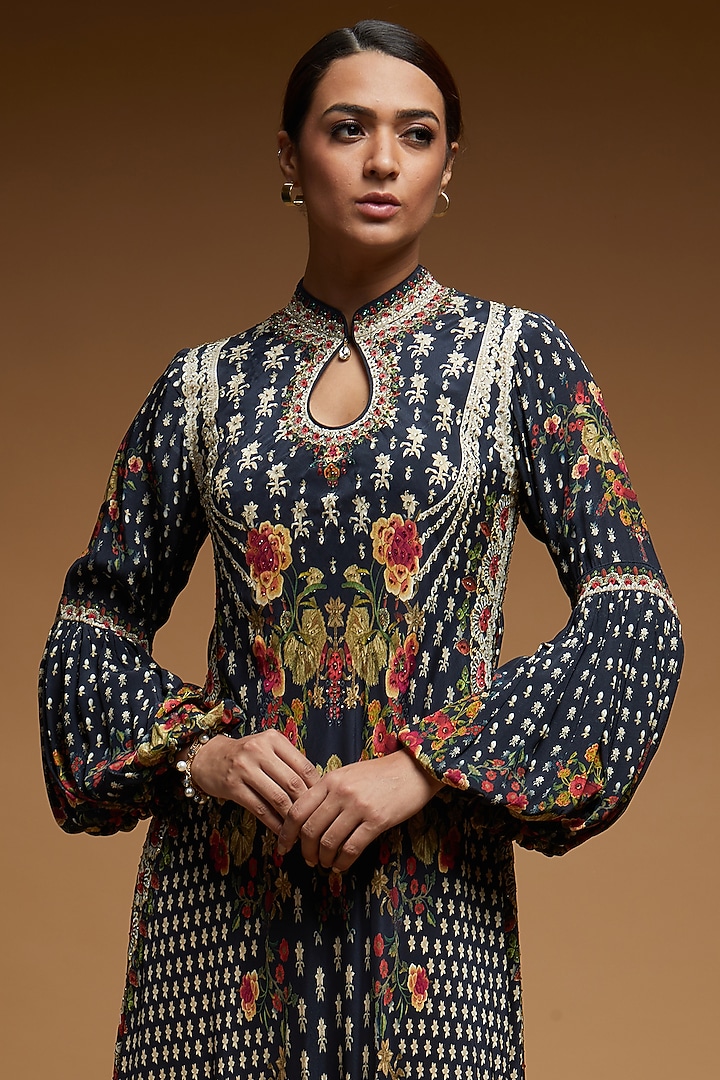 Black Bemberg Crepe Digital Printed Long Party Wear Gown by NIRRAAMYAA at Pernia's Pop Up Shop
