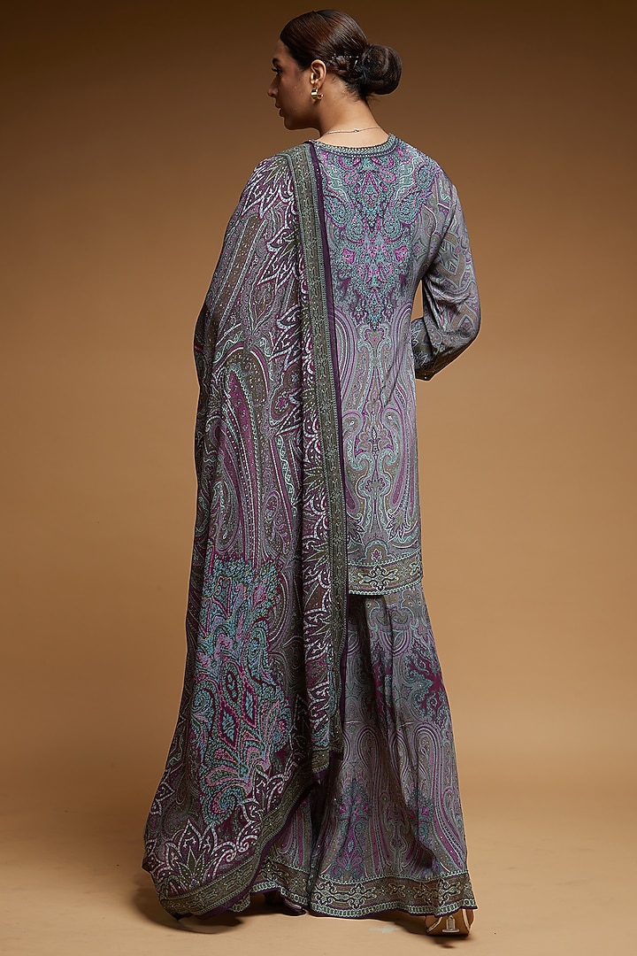 Wine Bemberg Crepe Digital Printed Party Wear Sharara Set by NIRRAAMYAA at Pernia's Pop Up Shop