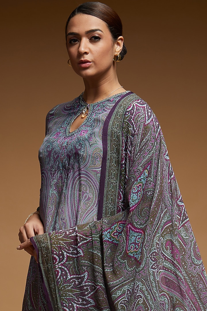Wine Bemberg Crepe Digital Printed Party Wear Sharara Set by NIRRAAMYAA at Pernia's Pop Up Shop