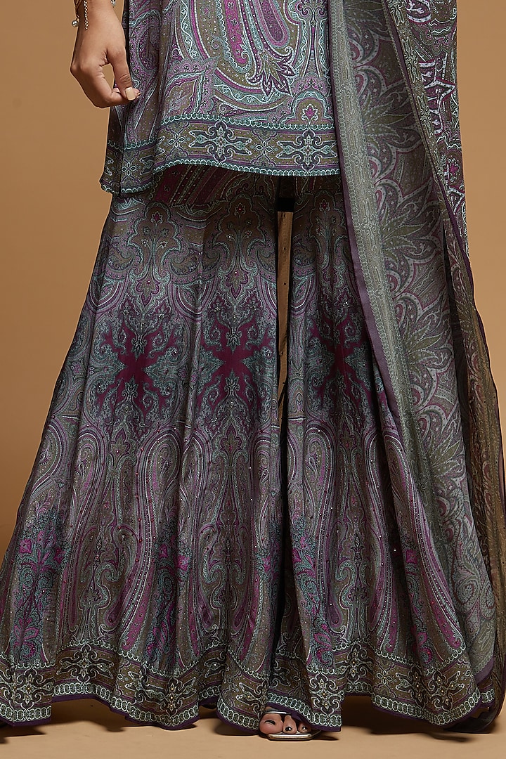 Wine Bemberg Crepe Digital Printed Party Wear Sharara Set by NIRRAAMYAA at Pernia's Pop Up Shop