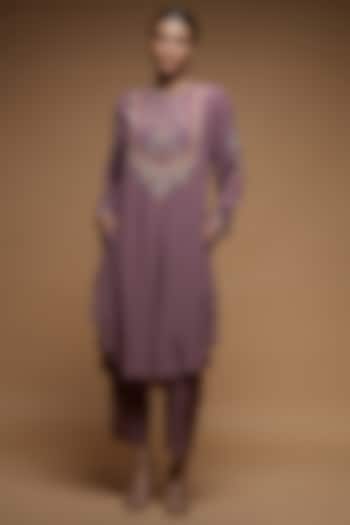 Mauve Bemberg Crepe Digital Printed Co-Ord Set by NIRRAAMYAA at Pernia's Pop Up Shop