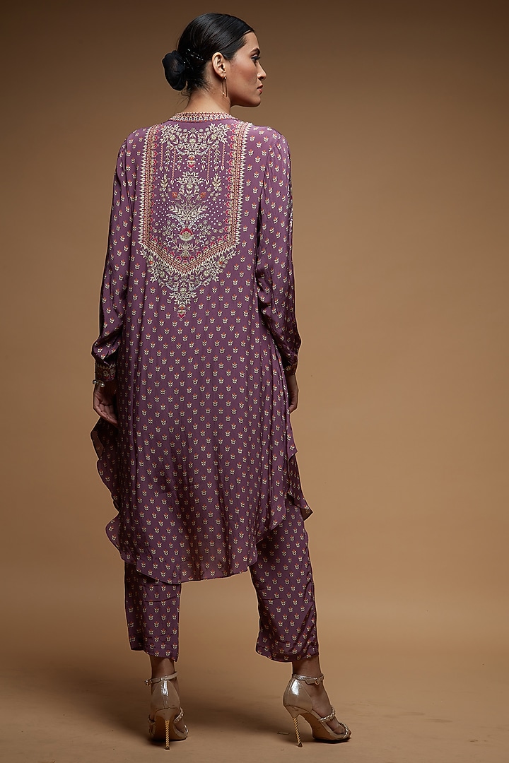 Mauve Bemberg Crepe Digital Printed Co-Ord Set by NIRRAAMYAA at Pernia's Pop Up Shop