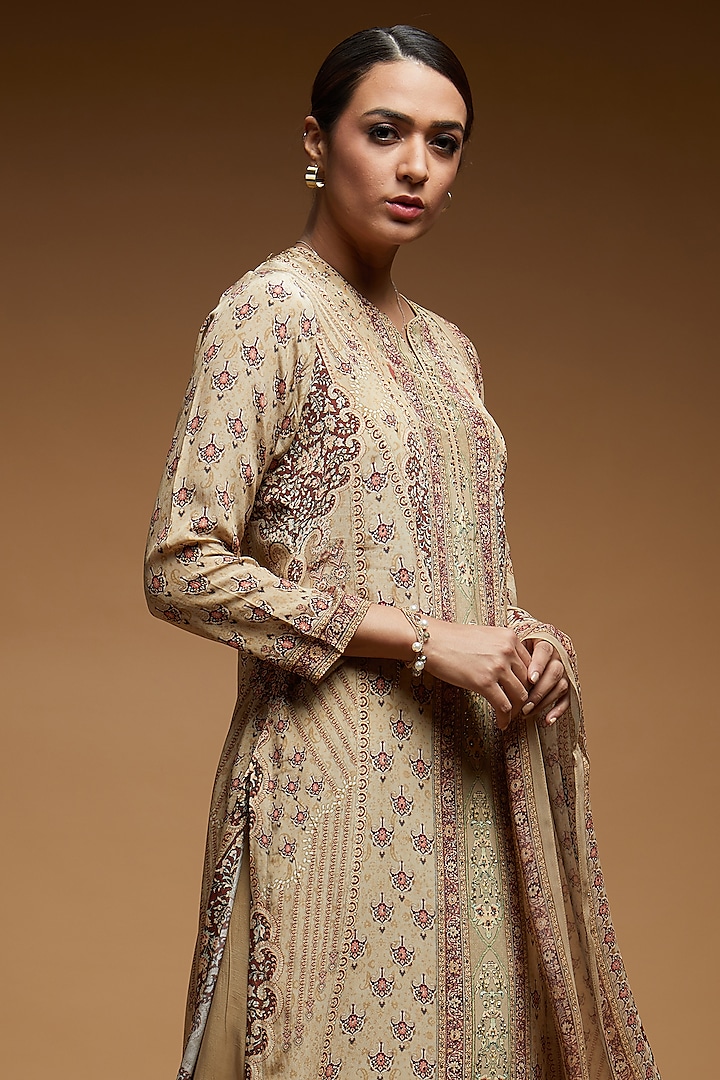 Beige Bemberg Crepe Digital Printed Kurta Set by NIRRAAMYAA at Pernia's Pop Up Shop