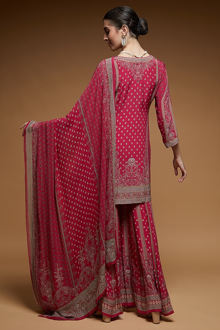 Fuchsia Bemberg Crepe Digital Printed Party Wear Sharara Set by NIRRAAMYAA at Pernia's Pop Up Shop