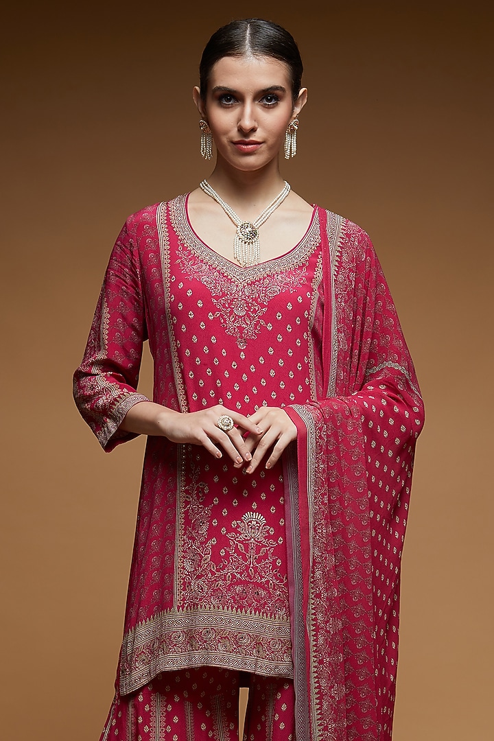 Fuchsia Bemberg Crepe Digital Printed Party Wear Sharara Set by NIRRAAMYAA at Pernia's Pop Up Shop