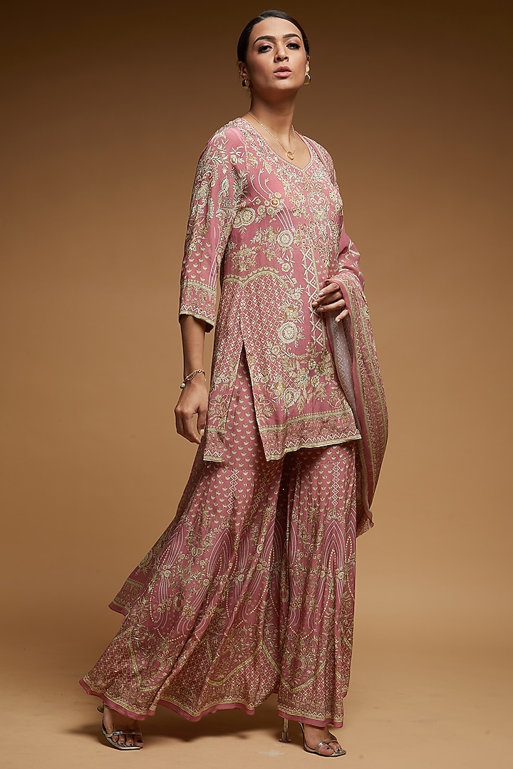 Pale Pink Bemberg Crepe Digital Printed Sharara Set by NIRRAAMYAA at Pernia's Pop Up Shop