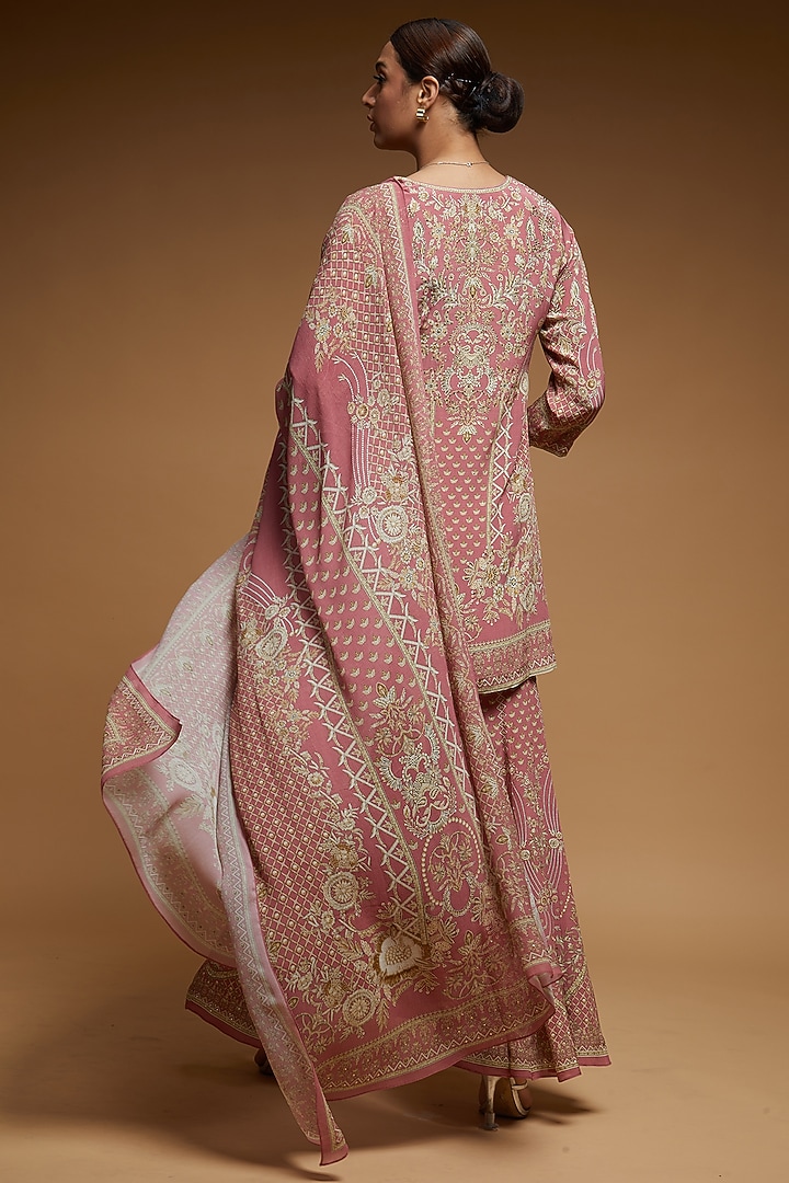 Pale Pink Bemberg Crepe Digital Printed Party Wear Sharara Set by NIRRAAMYAA at Pernia's Pop Up Shop