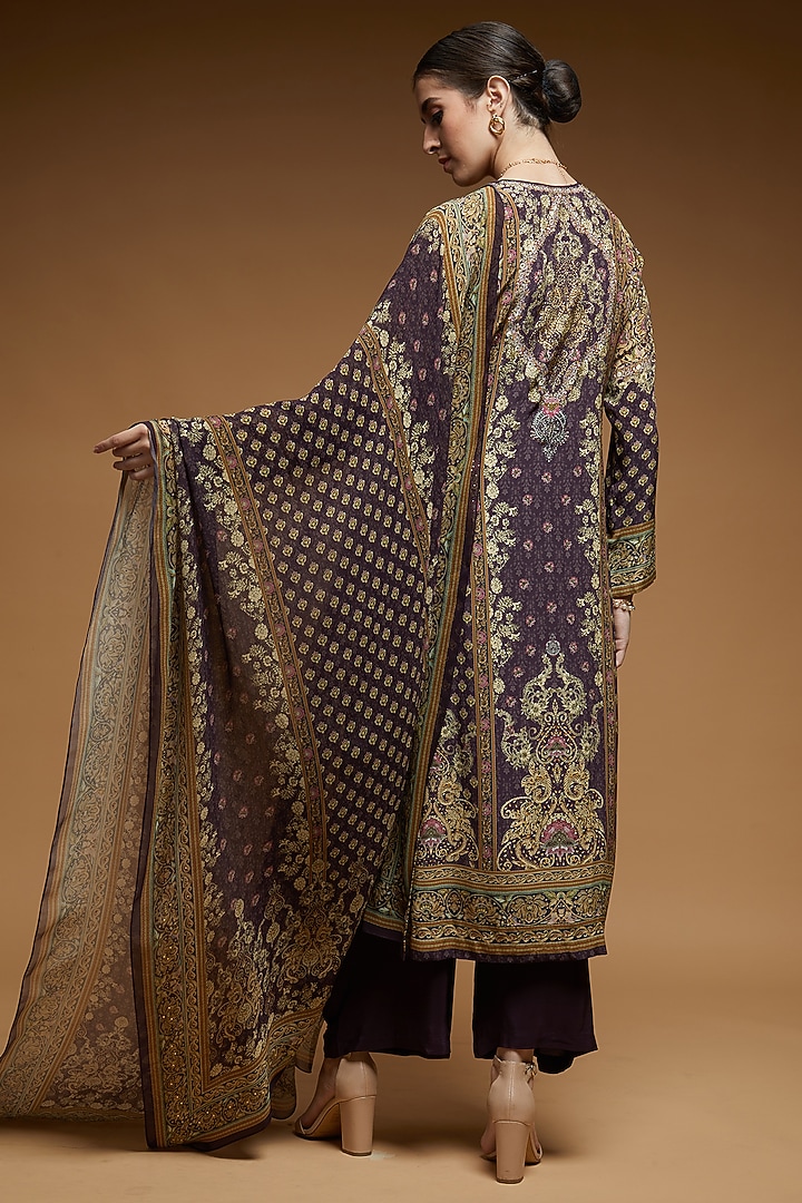 Dark Brown Bemberg Crepe Digital Printed Kurta Set by NIRRAAMYAA at Pernia's Pop Up Shop