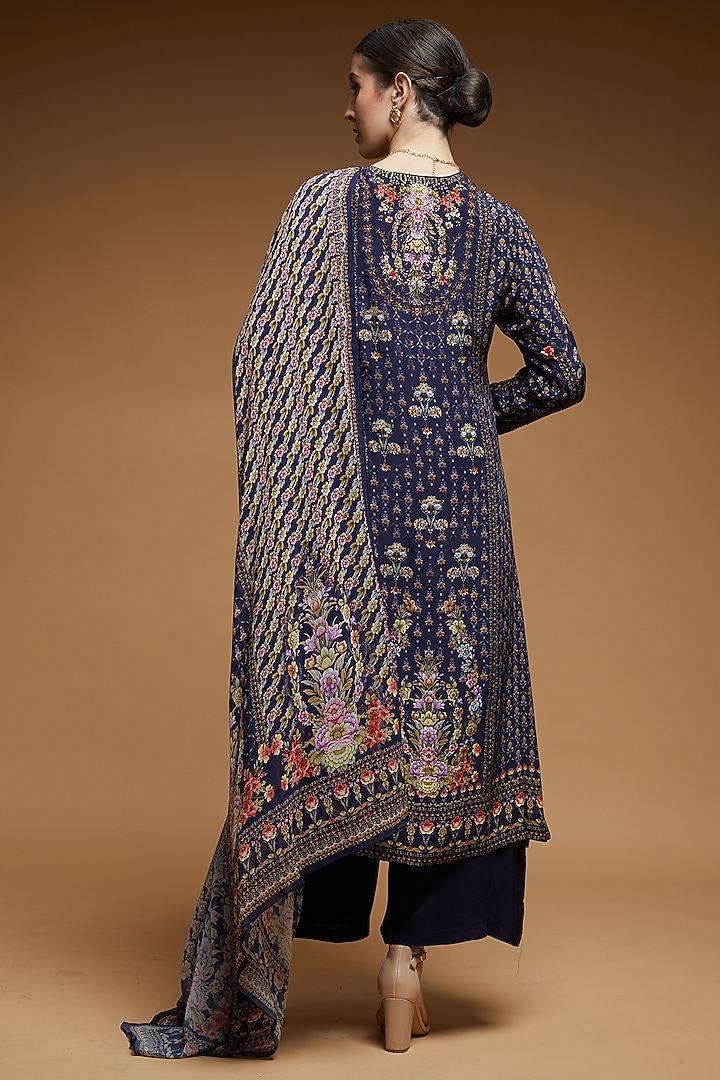 Blue Bemberg Crepe Digital Printed Kurta Set by NIRRAAMYAA at Pernia's Pop Up Shop
