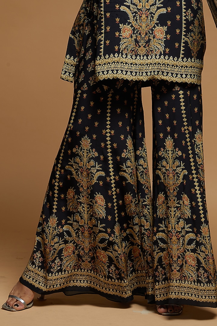 Black Bemberg Crepe Digital Printed Party Wear Sharara Set by NIRRAAMYAA at Pernia's Pop Up Shop