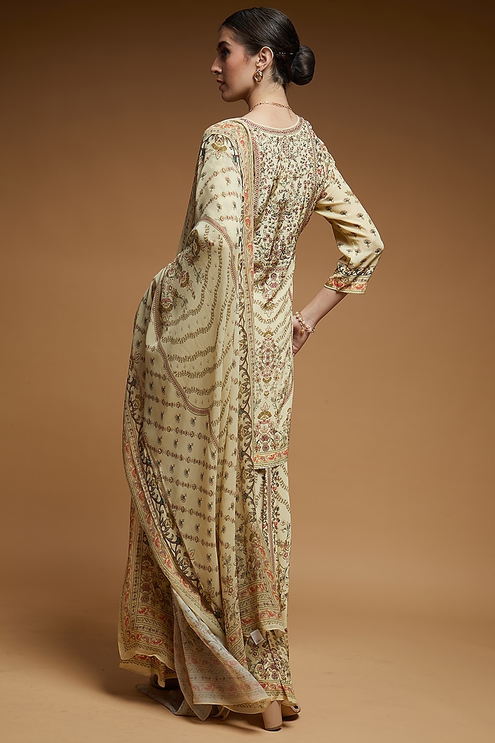 Ivory Bemberg Crepe Digital Printed Party Wear Sharara Set by NIRRAAMYAA at Pernia's Pop Up Shop
