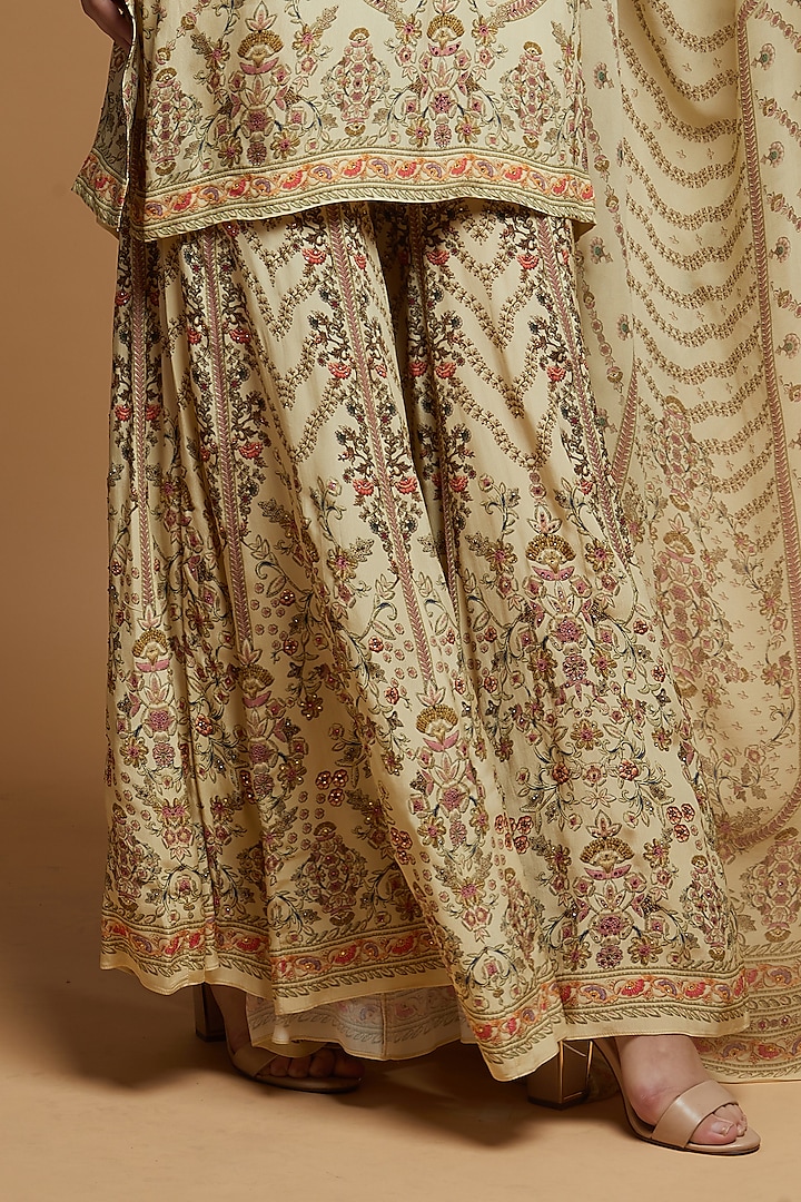 Ivory Bemberg Crepe Digital Printed Party Wear Sharara Set by NIRRAAMYAA at Pernia's Pop Up Shop