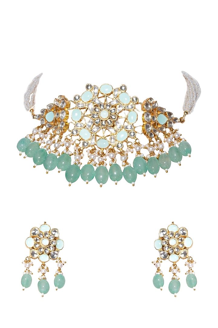 Gold Finish Agate Necklace Set by Namasya at Pernia's Pop Up Shop