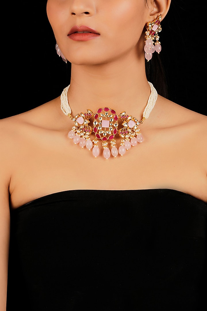 Gold Finish Choker Necklace Set by Namasya