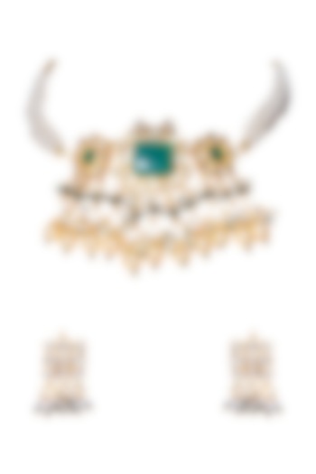 Gold Finish Kundan Necklace Set by Namasya