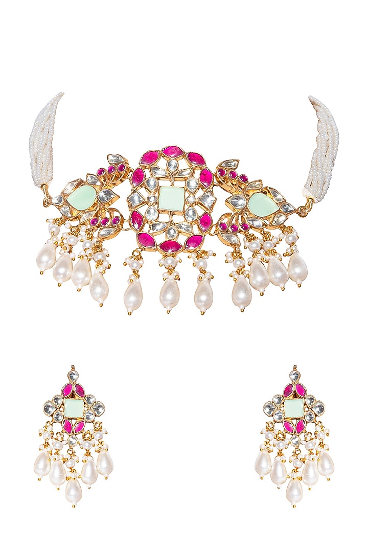 Gold Finish Pearl Drops Necklace Set by Namasya at Pernia's Pop Up Shop