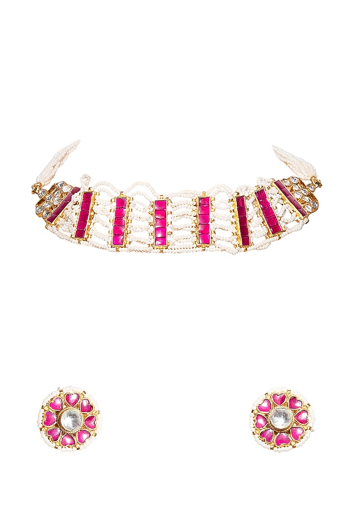 Gold Finish Kundan Choker Necklace Set by Namasya at Pernia's Pop Up Shop