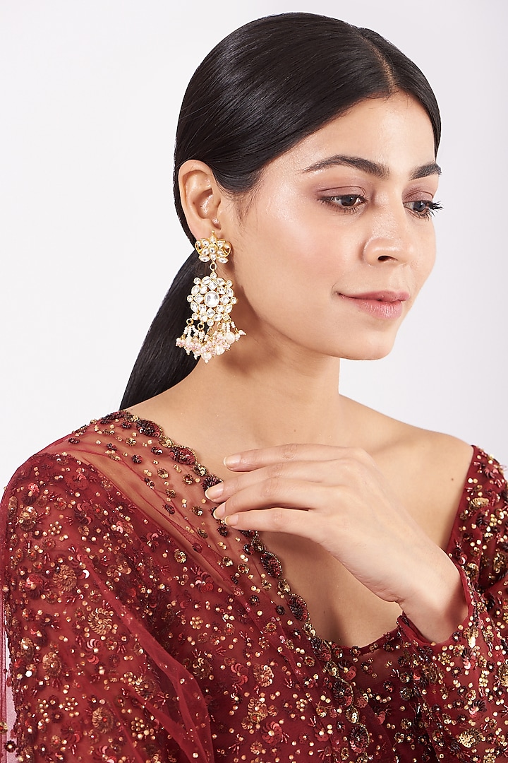 Gold Finish Pearl Earrings by Namasya