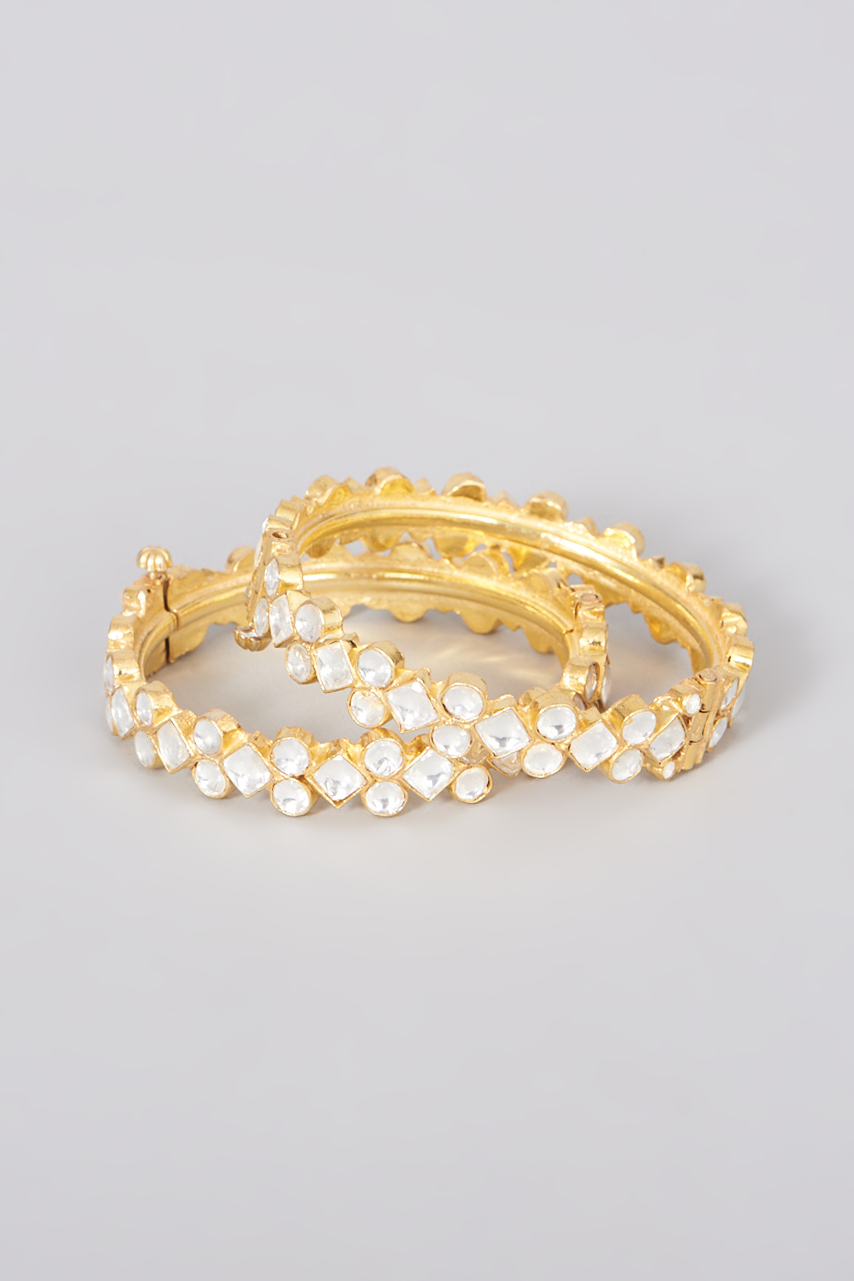 Micro Gold Finish Kundan Polki Bangles (Set of 2) by Namasya