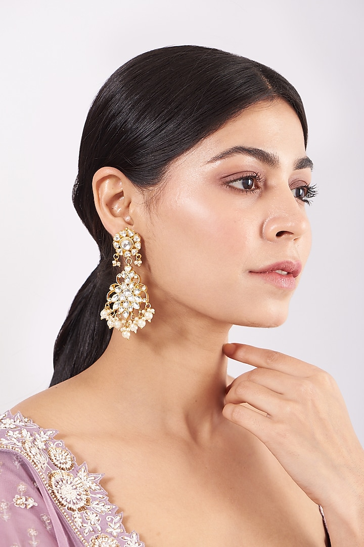 Gold Finish Kundan Polki Earrings by Namasya at Pernia's Pop Up Shop