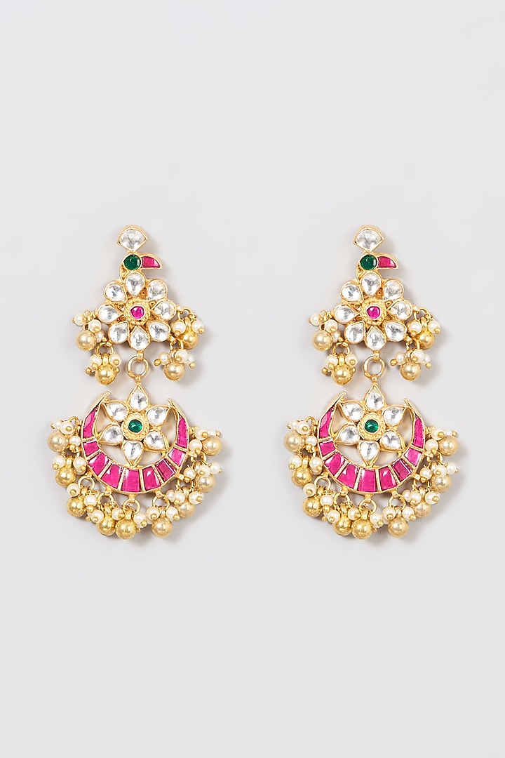 Gold Finish Kundan Polki & Pearl Earrings by Namasya at Pernia's Pop Up Shop