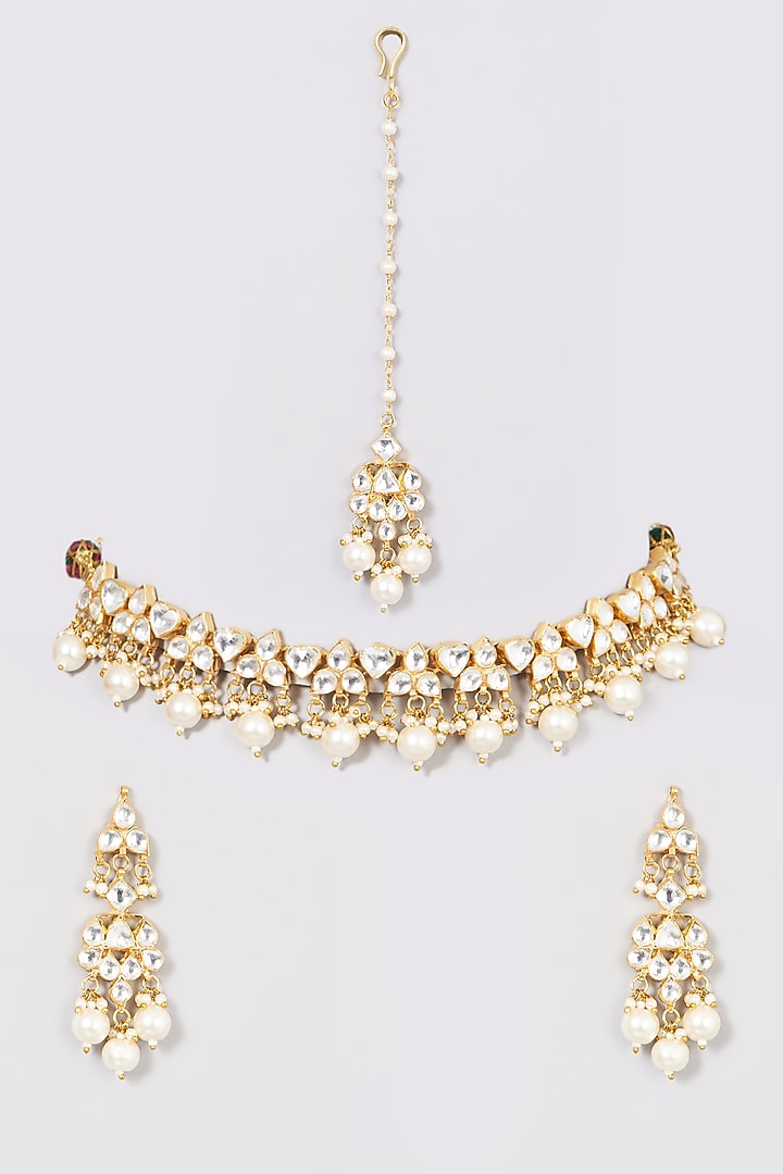 Gold Finish Pearl Necklace Set by Namasya at Pernia's Pop Up Shop