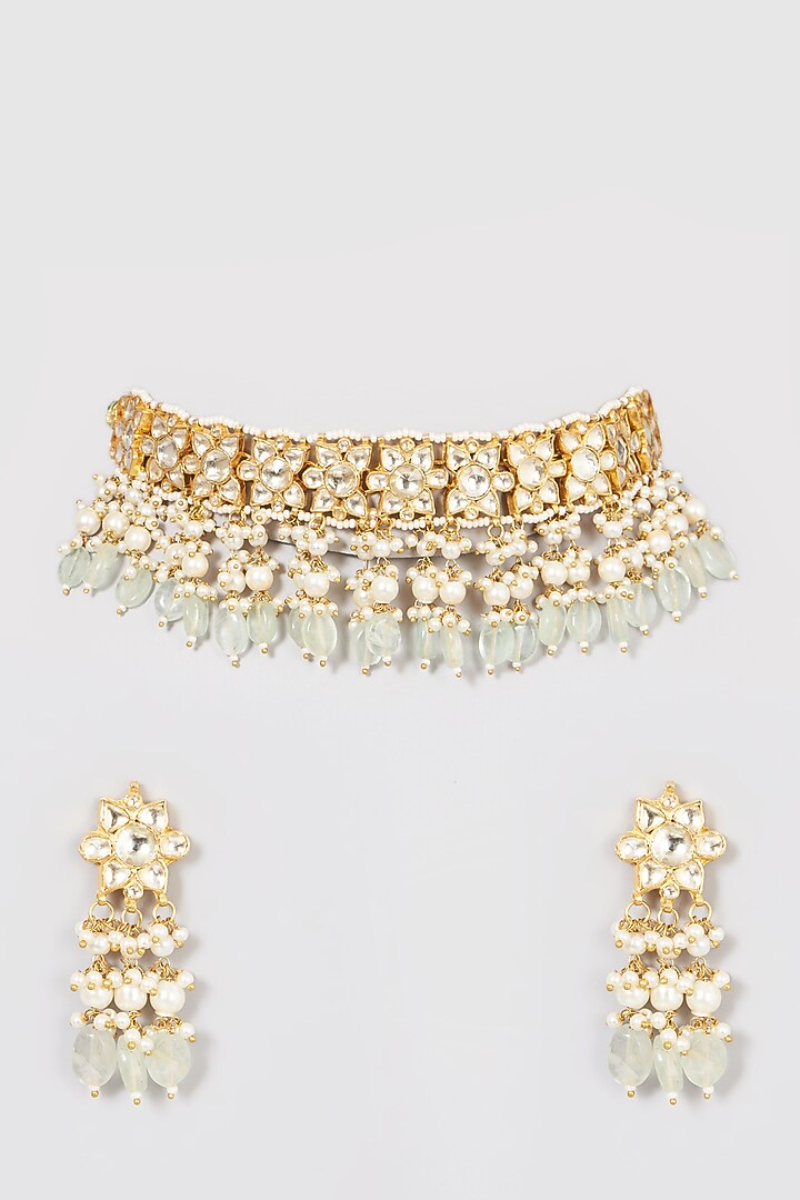 Gold Finish Fluorite Choker Necklace Set by Namasya at Pernia's Pop Up Shop