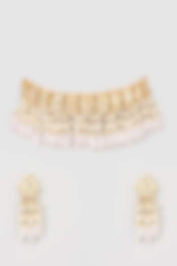 Micro Gold Finish Necklace Set With Rose Quartz by Namasya
