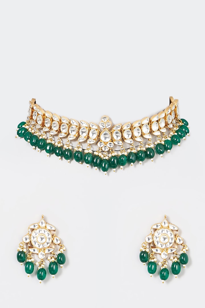 Gold Finish Green Onyx Necklace Set by Namasya at Pernia's Pop Up Shop
