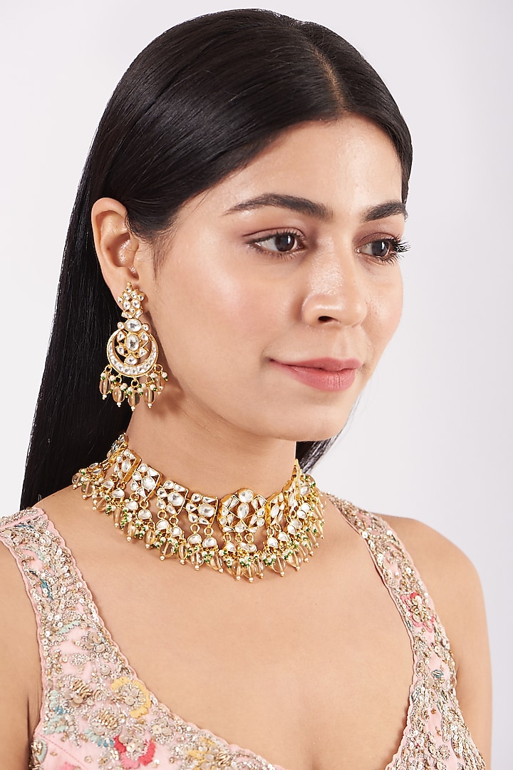 Gold Finish Quartz Necklace Set by Namasya