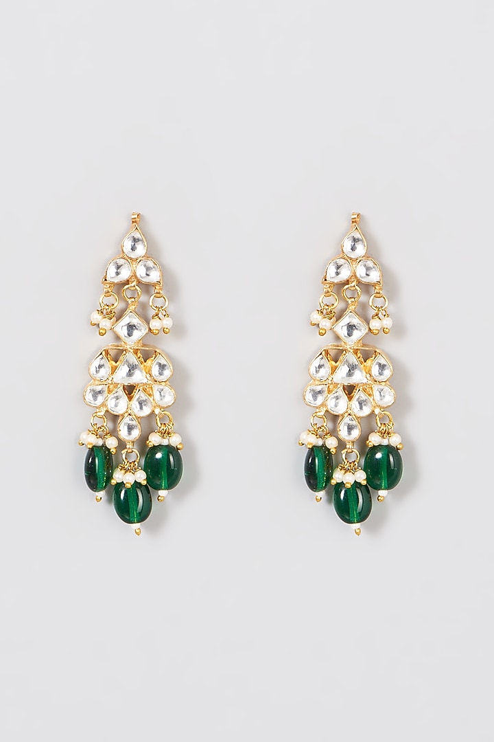 Gold Finish Kundan Polki & Green Onyx Necklace Set by Namasya at Pernia's Pop Up Shop
