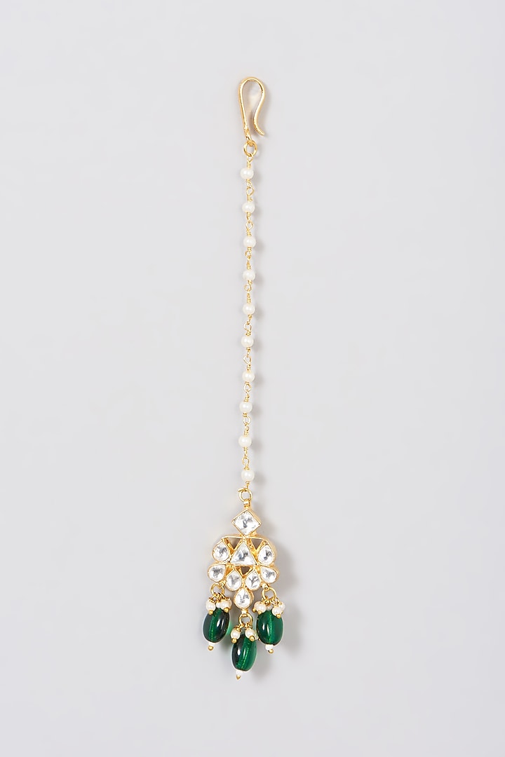 Gold Finish Kundan Polki & Green Onyx Necklace Set by Namasya at Pernia's Pop Up Shop