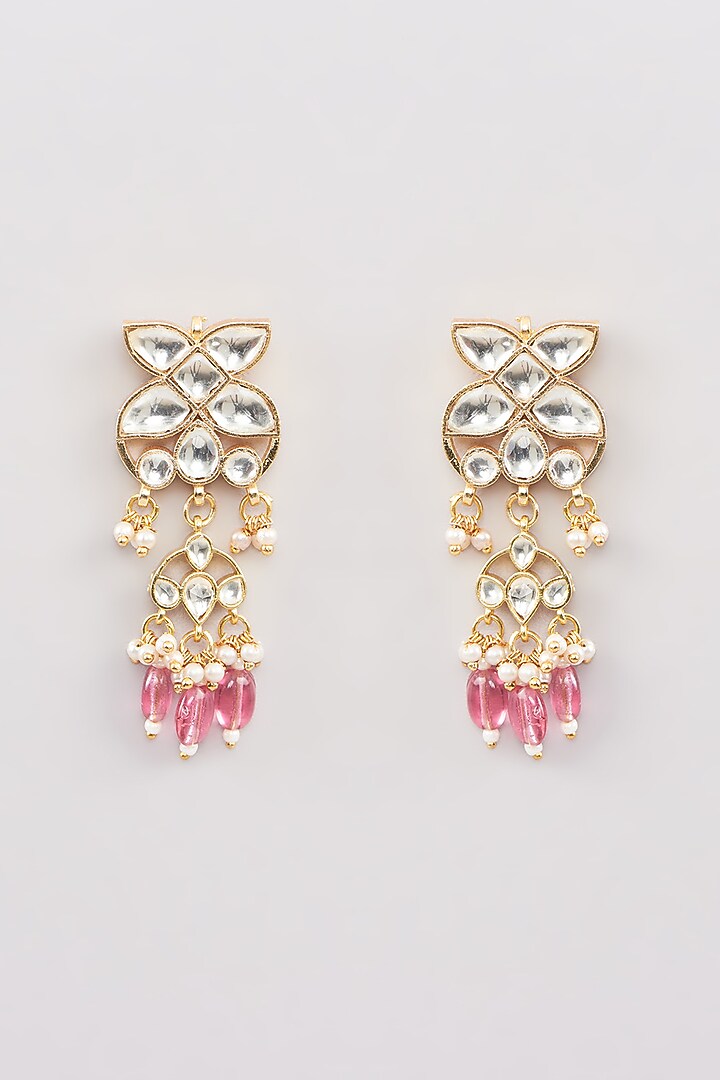 Micro Gold Finish Kundan Polki & Pink Drop Choker Necklace Set by Namasya at Pernia's Pop Up Shop