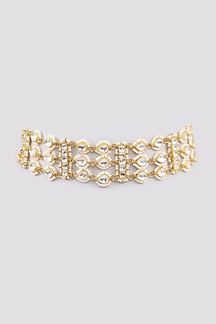 Micro Gold Finish Green Kundan Polki Choker Necklace by Namasya at Pernia's Pop Up Shop