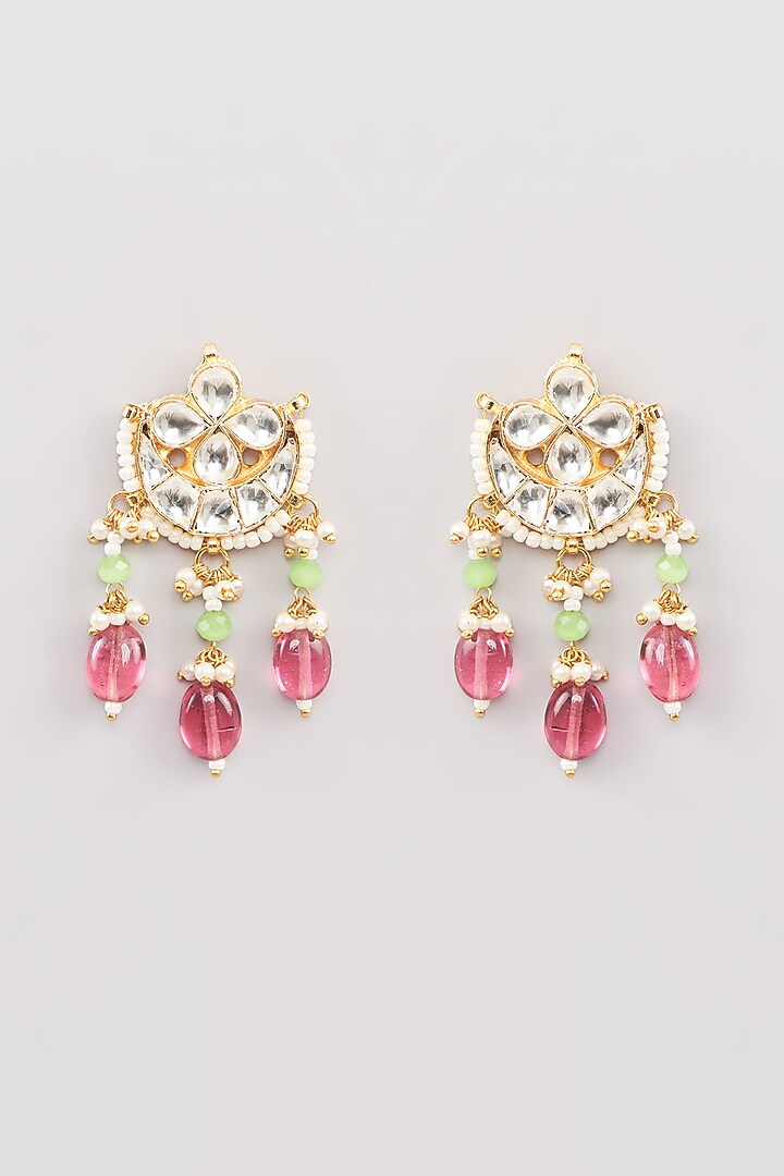 Micro Gold Finish Kundan Polki & Pink Drop Choker Necklace Set by Namasya at Pernia's Pop Up Shop