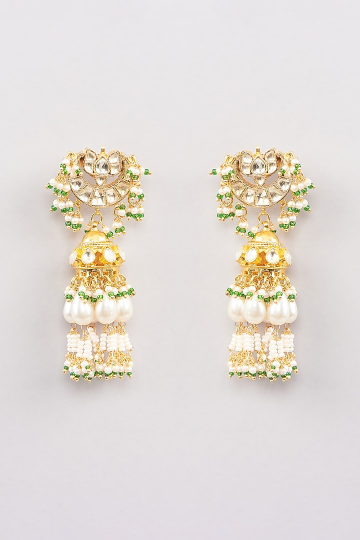 Micro Gold Finish Kundan Polki & Pearl Jhumka Earrings by Namasya at Pernia's Pop Up Shop