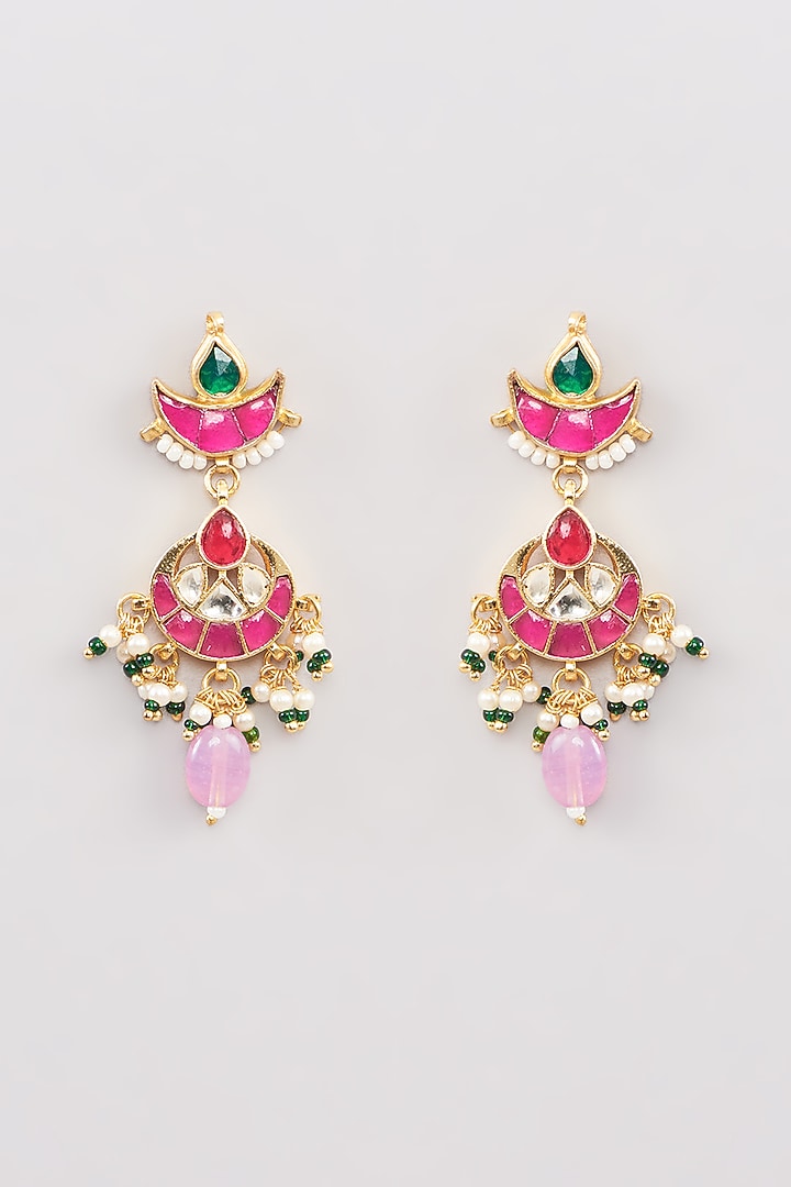 Micro Gold Finish Pink & Green Kundan Polki Choker Necklace Set by Namasya at Pernia's Pop Up Shop