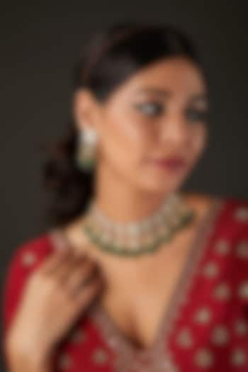 Micro Gold Finish Kundan Polki & Green Drop Choker Necklace Set by Namasya at Pernia's Pop Up Shop