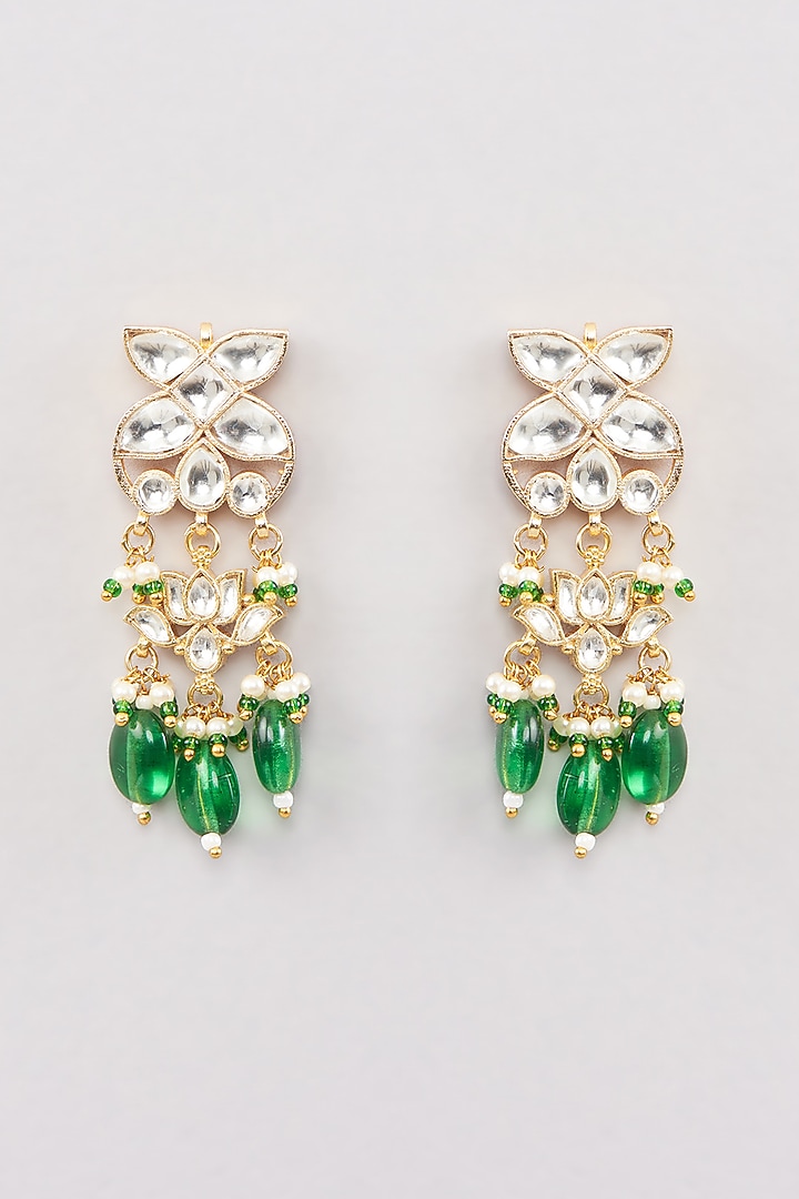 Micro Gold Finish Kundan Polki & Green Drop Choker Necklace Set by Namasya at Pernia's Pop Up Shop