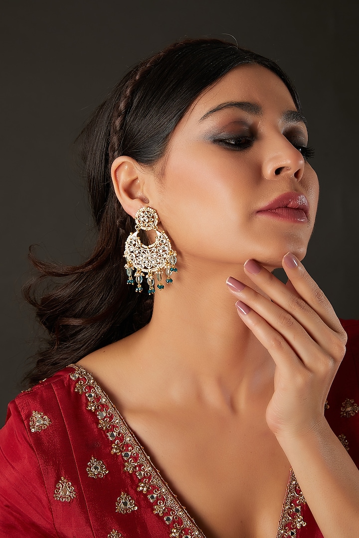 Micro Gold Finish Kundan Polki Chandbaali Earrings by Namasya at Pernia's Pop Up Shop