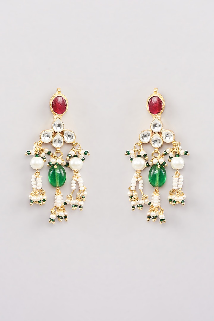 Micro Gold Finish Pink Kundan Polki & Green Drop Necklace Set by Namasya at Pernia's Pop Up Shop