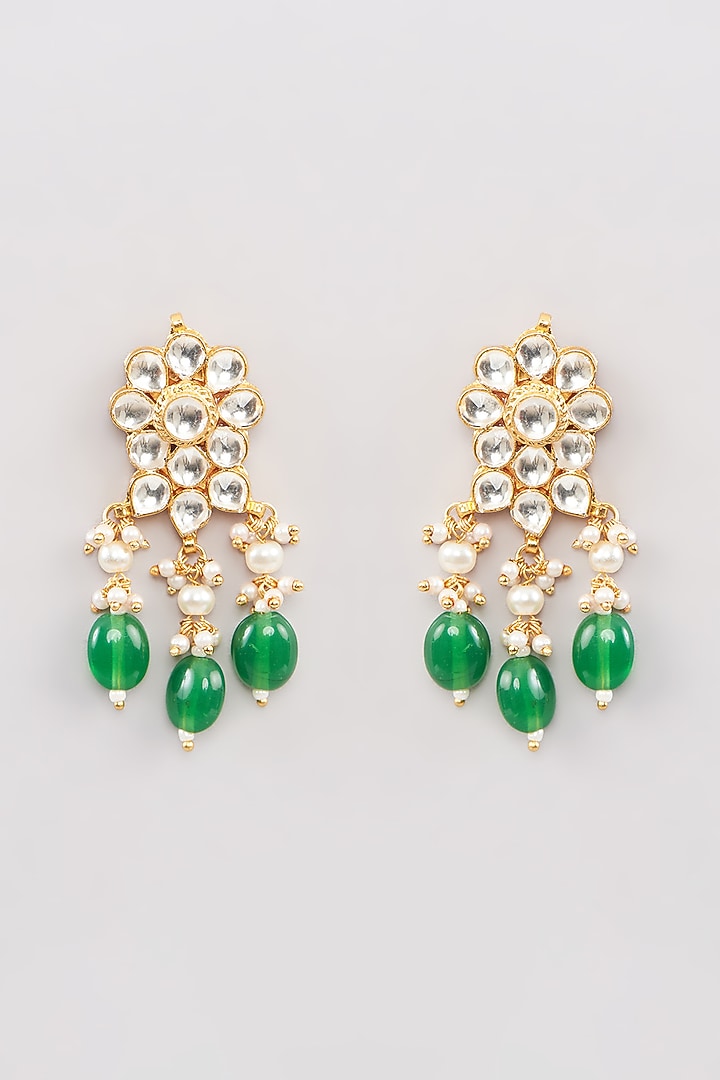Micro Gold Finish Kundan Polki & Green Drop Choker Necklace Set by Namasya at Pernia's Pop Up Shop