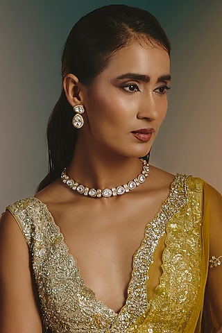 Micro Gold Finish Moissanite Polki Choker Necklace Set by Namasya