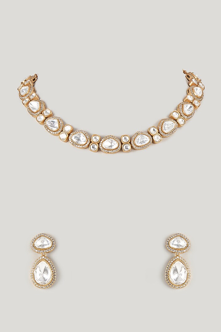 Micro Gold Finish Moissanite Polki Choker Necklace Set by Namasya at Pernia's Pop Up Shop