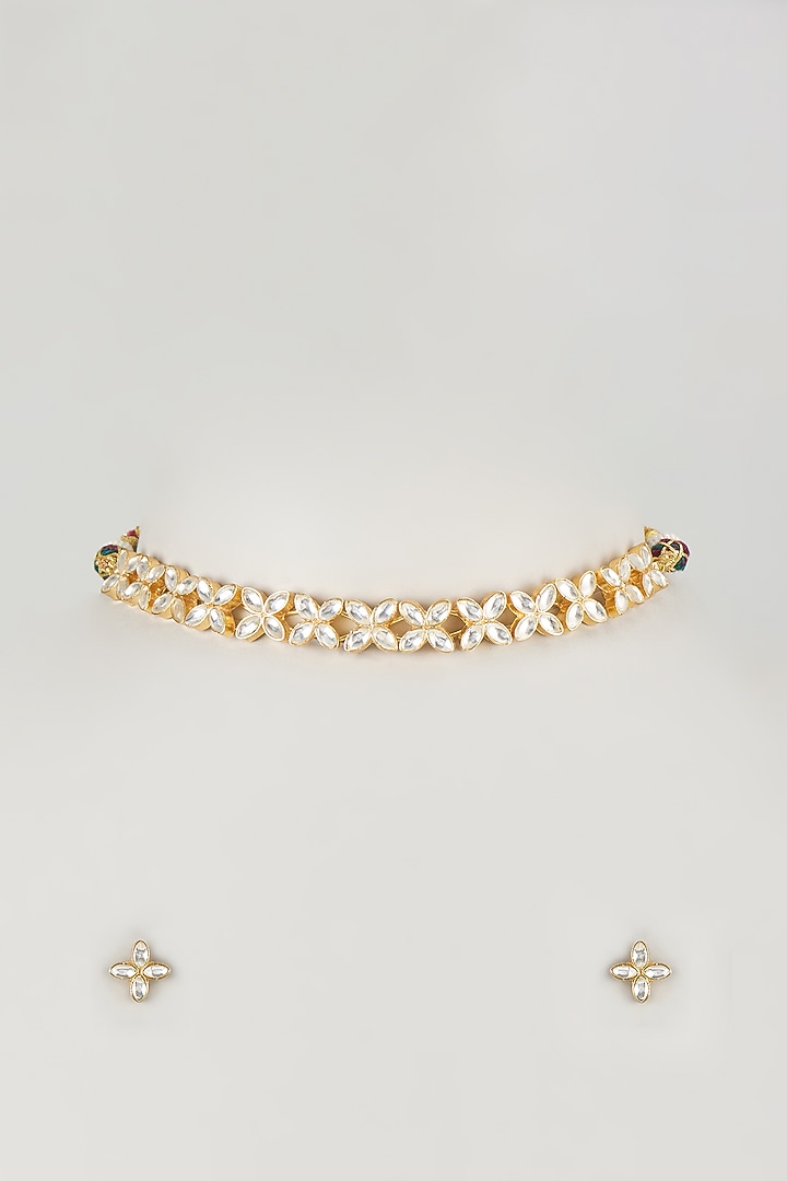 Micro Gold Finish Moissanite Polki Choker Necklace Set by Namasya at Pernia's Pop Up Shop